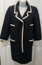 VTG 93C Authentic CHANEL BOUTIQUE Dress Navy  White Linen 36 buttons missing 