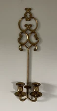 Vintage Ornate Brass Wall Sconce Double Arm Candle Scroll 16" Tall Rare MCM?