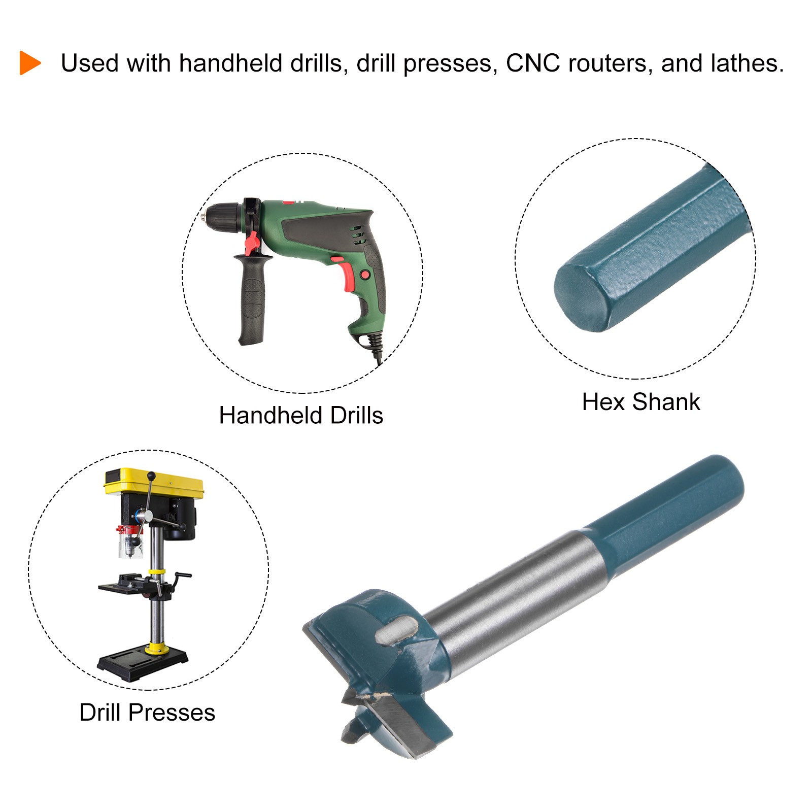 2pcs Forstner Drill Bit 28mm (1-3/32") Carbide Wood Hinge Hole Opener Hex Shank