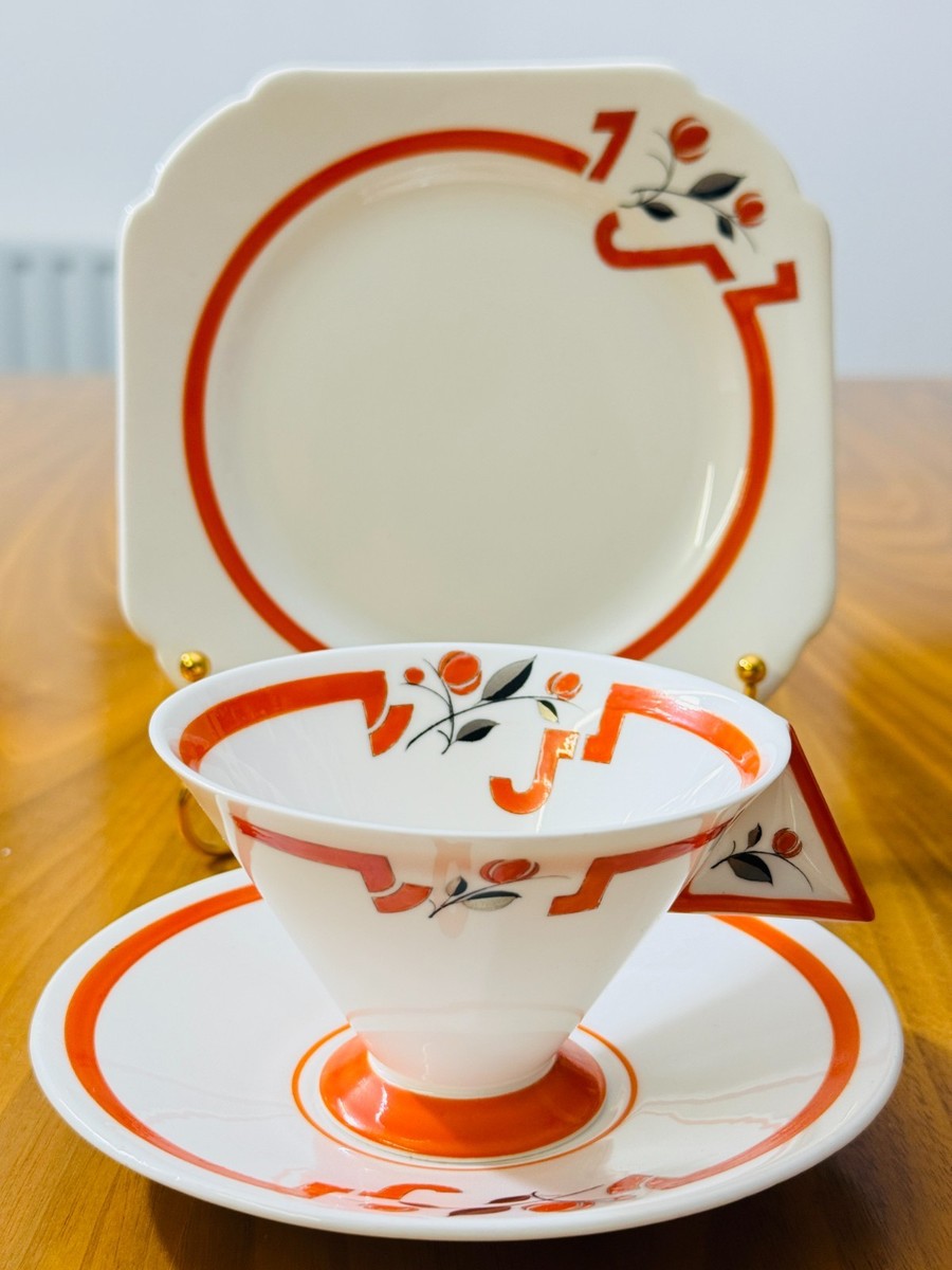 Very Rare Shelley Art Deco Coral Red J Pattern 