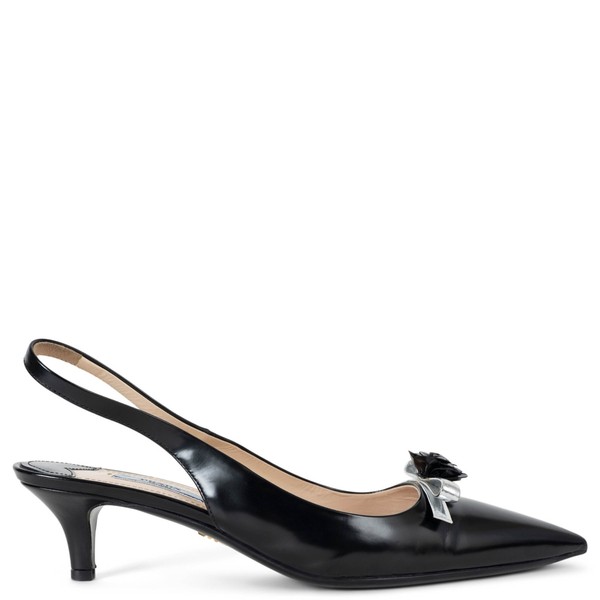 73381 authentische Prada schwarz silber Leder 2013 ROSE & BOW Slingpumps Schuhe 39