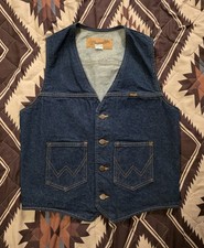 Wrangler Vtg Indigo Blue Denim Button Western Vest Men's Medium EUC Made In USA