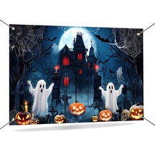 Happy Halloween Banner Backdrop Haunted House Spooky Ghost Halloween Background