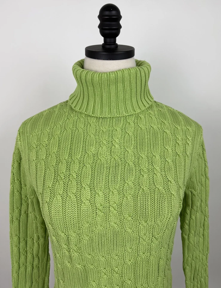 Suéter De Colección Y2K Cuello Alto Para Mujer Pequeño Verde Lima Seda Cable Tejido Recortado Foto 2 de 4