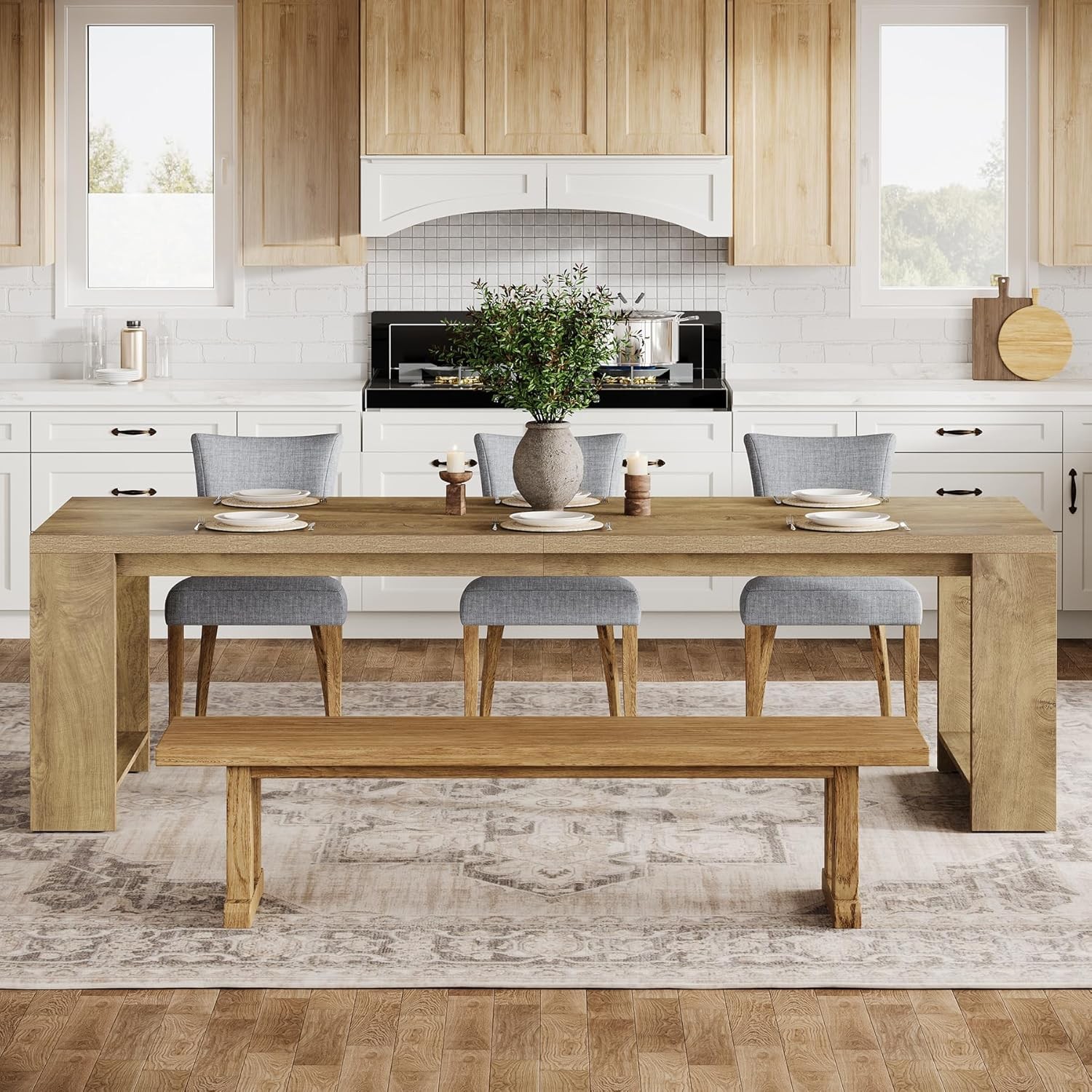 86.61-Inch Dining Table for 6-8 People, Modern Narrow Long Kitchen Dinner Table