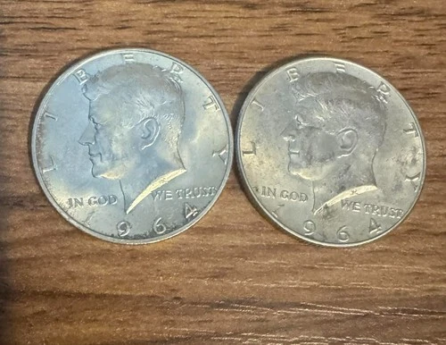 2 - 1964 kennedy half dollar  DENVER MINT very good collectible us coins