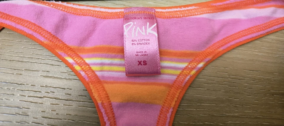 Braguita Tanga Lateral Ajustada Algodón Rayas Rosa Victoria's Secret XS S De Colección Rara Foto 3 de 3