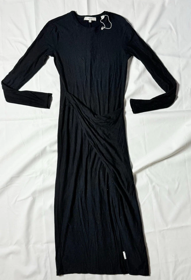 VINCE. Vestido vaquero midi de manga larga negro para mujer talla: XS Foto 4 de 4