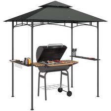 Gazebo Grill 8' x 5', Gazebo BBQ a Doppio Livello Rifugio Tettoia con Luci LED, 2
