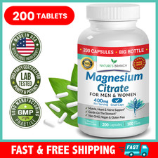 BEST MAGNESIUM CITRATE 400 MG   200 CAPSULES   HIGH ABSORPTION PURE MADE IN USA