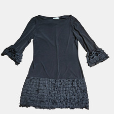 Donna Morgan Ruffle Cuff Hem Sheath Mini Dress 6P Boat Neck Classic Old Money