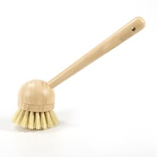 Natural wood long-handled cleaning brush