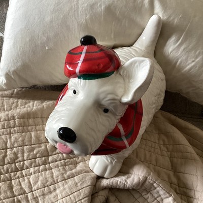 Weiße SCOTTIE DOG KEKSFASS NEUHEIT KERAMIK KEKSDOSE West Highland 