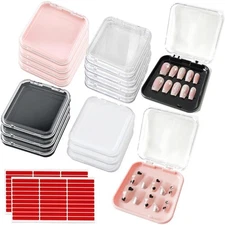 Press On Nail Storage Box 14 Pcs Organizer with 60 Adhesive Tapes Display Case
