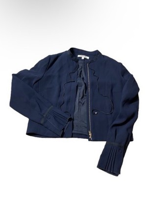 Elizabeth & James Jacket Blue Zipper Ruffle Cuffs Drawstring Neck Uniform Size S