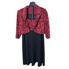 R M Richards Womens Red Black Floral Dress and Jacket Set Size 12 USA