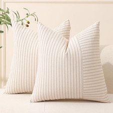 Khaki and Beige Patchwork Farmhouse Throw Pillow Covers 20 X 20 Inch, Pack of 2