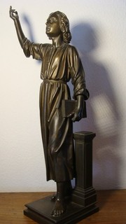 Old Bronze Figurine Young Man Book Pillar Allegory Education Faith 65 cm around 1880