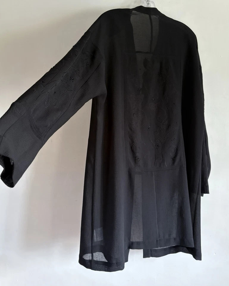 VINTAGE WINDSMOOR BLACK LONG SLEEVE JACKET DUSTER LONGLINE  KIMONO SIZE:10 - Image 4 of 4