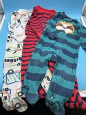 Carter s Baby Boys 9M Footed Pajamas Lot 3 Sloth Trucks Striped Zip Sleepers