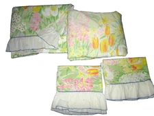 VINTAGE WAMSUTTA FLOWER SHOW PINK TULIPS FLOWERS FLORAL (4P) QUEEN SHEET SET