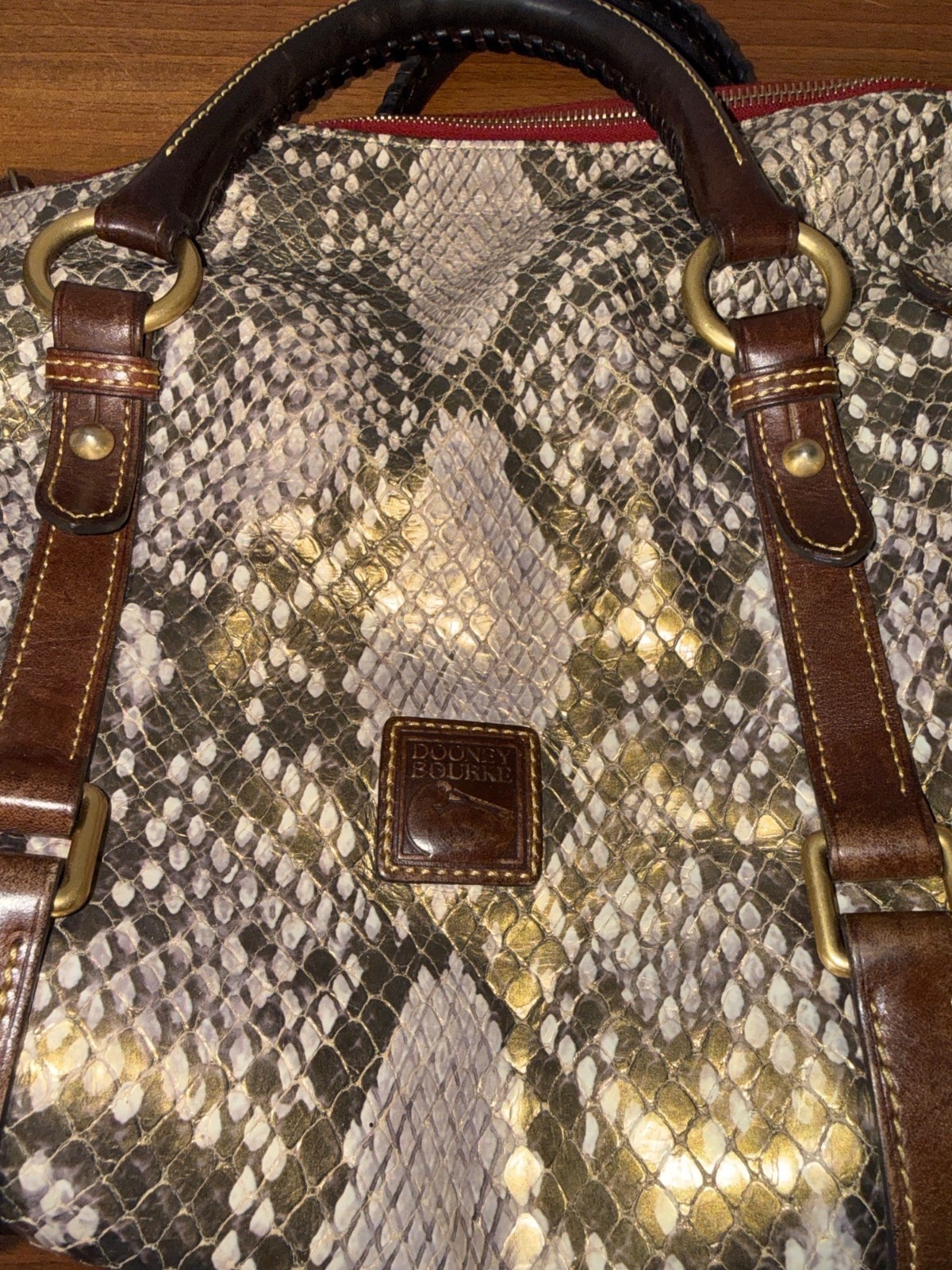 Dooney & Bourke Python-Embossed Leather Satchel R… - image 2