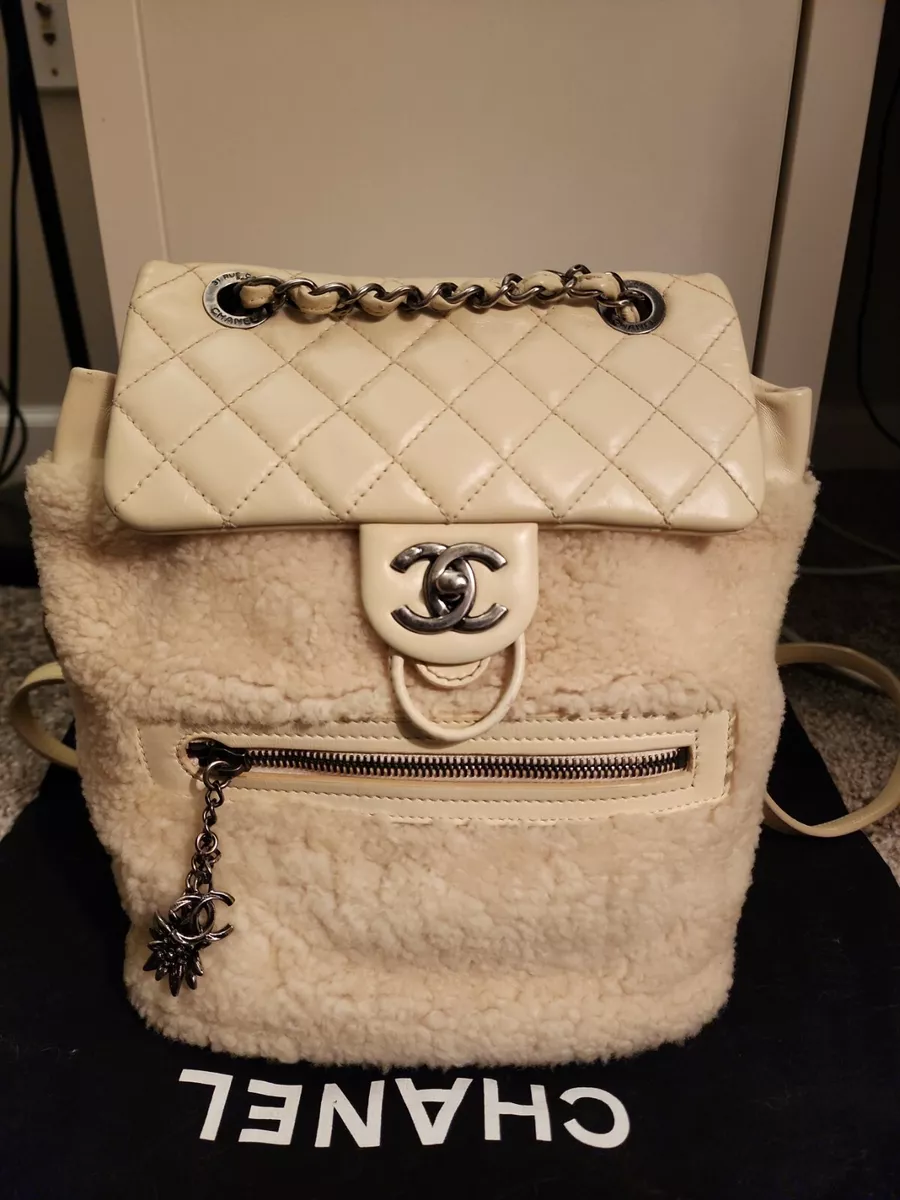 Authentic Chanel Backpack Small Paris-Salzburg Mountain Creme Shearling Wool