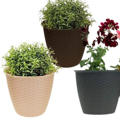 Round Rattan Style Round Circular Plastic Flower Plant Planting Pot 20cm