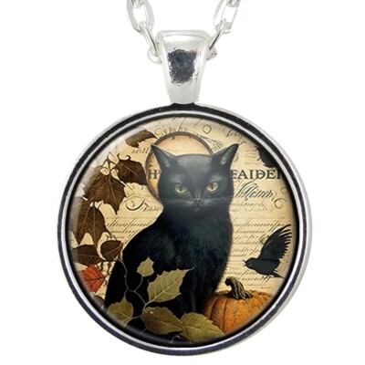Black Cat Pendant Necklace, Handmade Goth Dark Academia Jewelry