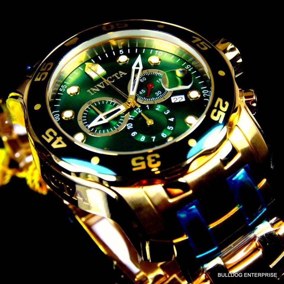 Nuevo reloj para hombre Invicta Pro Diver Scuba chapado en oro de 18 quilates cronógrafo verde 48 mm Foto 4 de 4