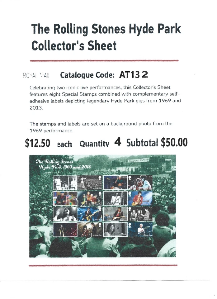 Hojas de colección y estampillas de arte Royal Mail Rolling Stones Foto 4 de 4