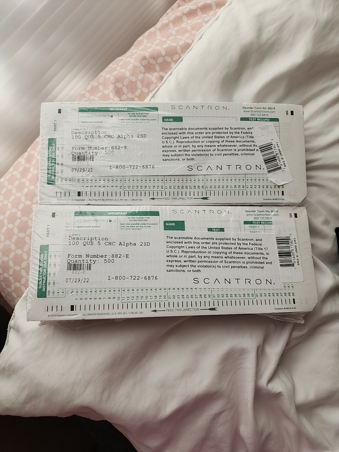 2 NEW Green Scantron 882E Testing Forms Sheets, 1000 Total, Sealed