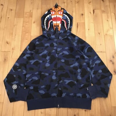 BAPE camo Double Tiger Shark full zip hoodie Blue A Bathing Ape
