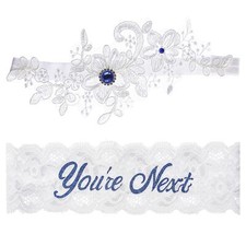 2Pcs Bridal Wedding Garter Rhinestones Blue Wedding Garter for Bride White La...