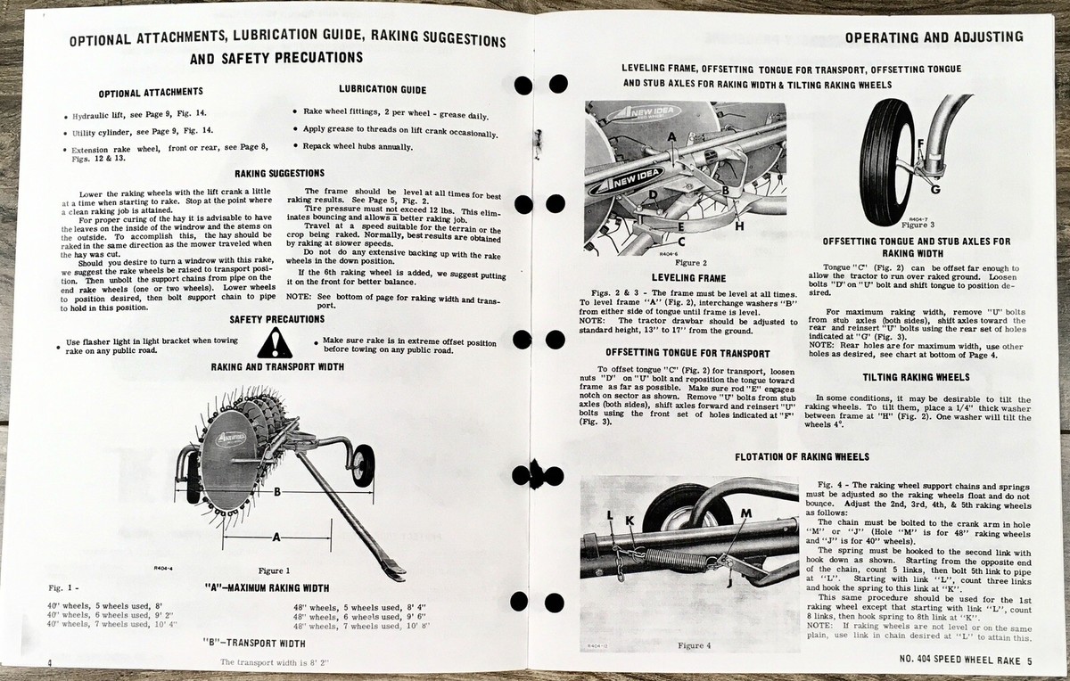 New Idea No. 404 Speed Wheel Rake Operators Manual Owners and