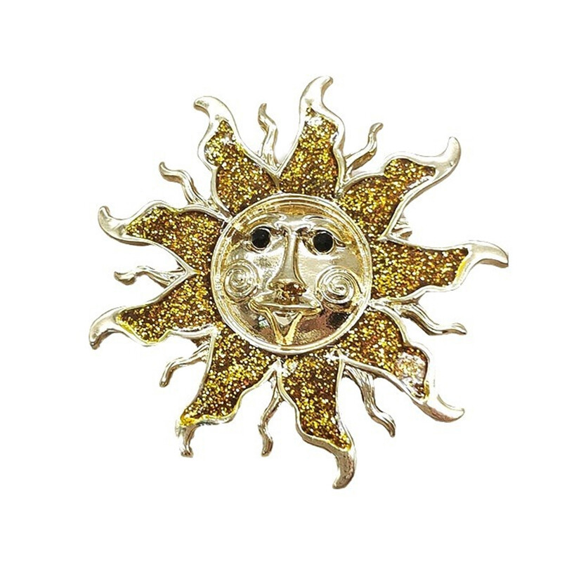 UNIMOOIE Vintage Sun Brooch Pin - Gold Tone Sunshine Corsage Pin For Women (Brass, No Gemstone)