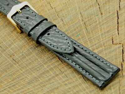 NOS Unused Vintage Hirsch Black Leather Watch Band w Gold Tone Buckle 16mm