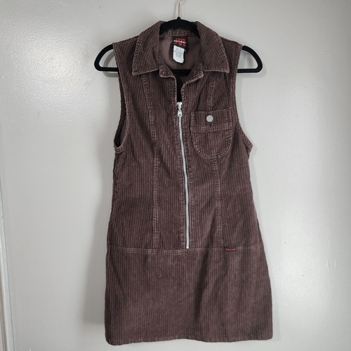 Vintage 90s Squeeze Jeanswear Cord Mini Pullover Kleid Braun Reißverschluss Gr. M