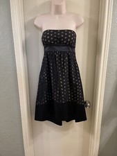 Nine West Black Strapless Dress Eyelet over Brown Silk Hi-Lo Size 4 NWT