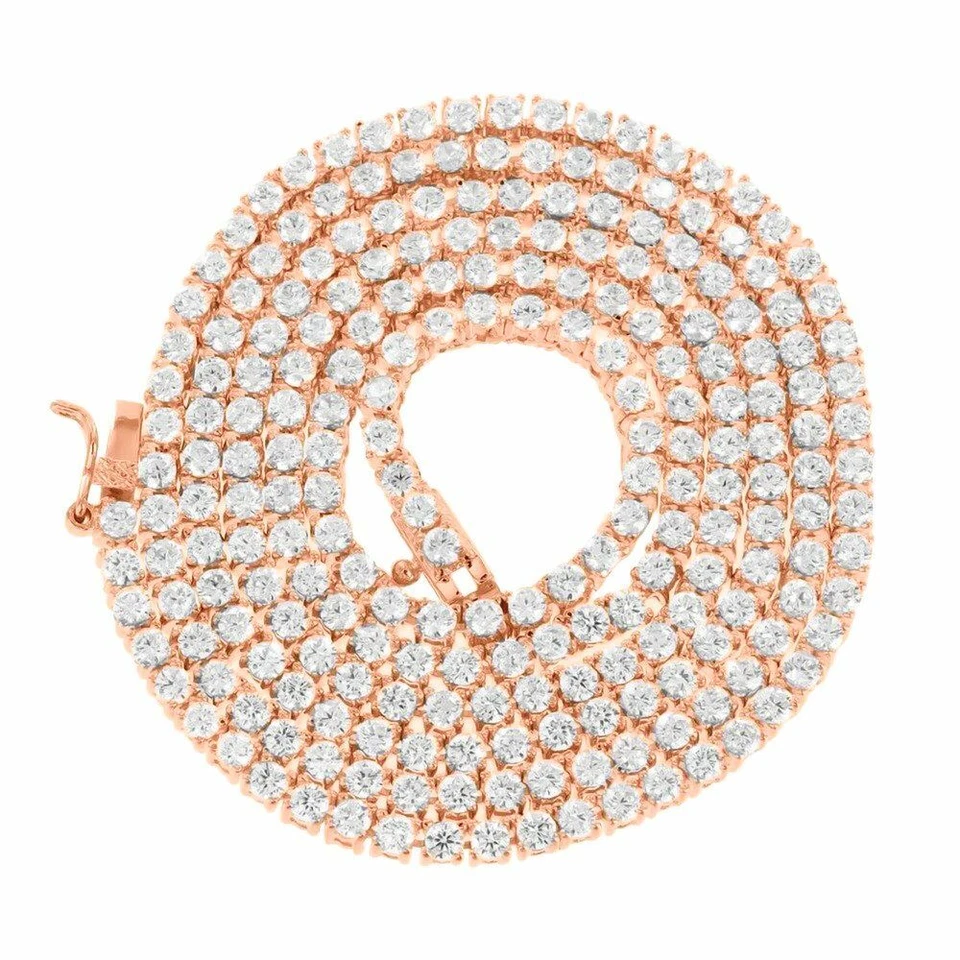 14K Rose Gold Finish CZ Tennis Ankh Cross 4mm 1 Row Round Cut Tennis Necklace - Image 2 of 4