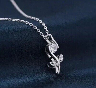 1.00Ct Round Simulated Diamond Women's Leaf pendant 14K White Gold Plated
