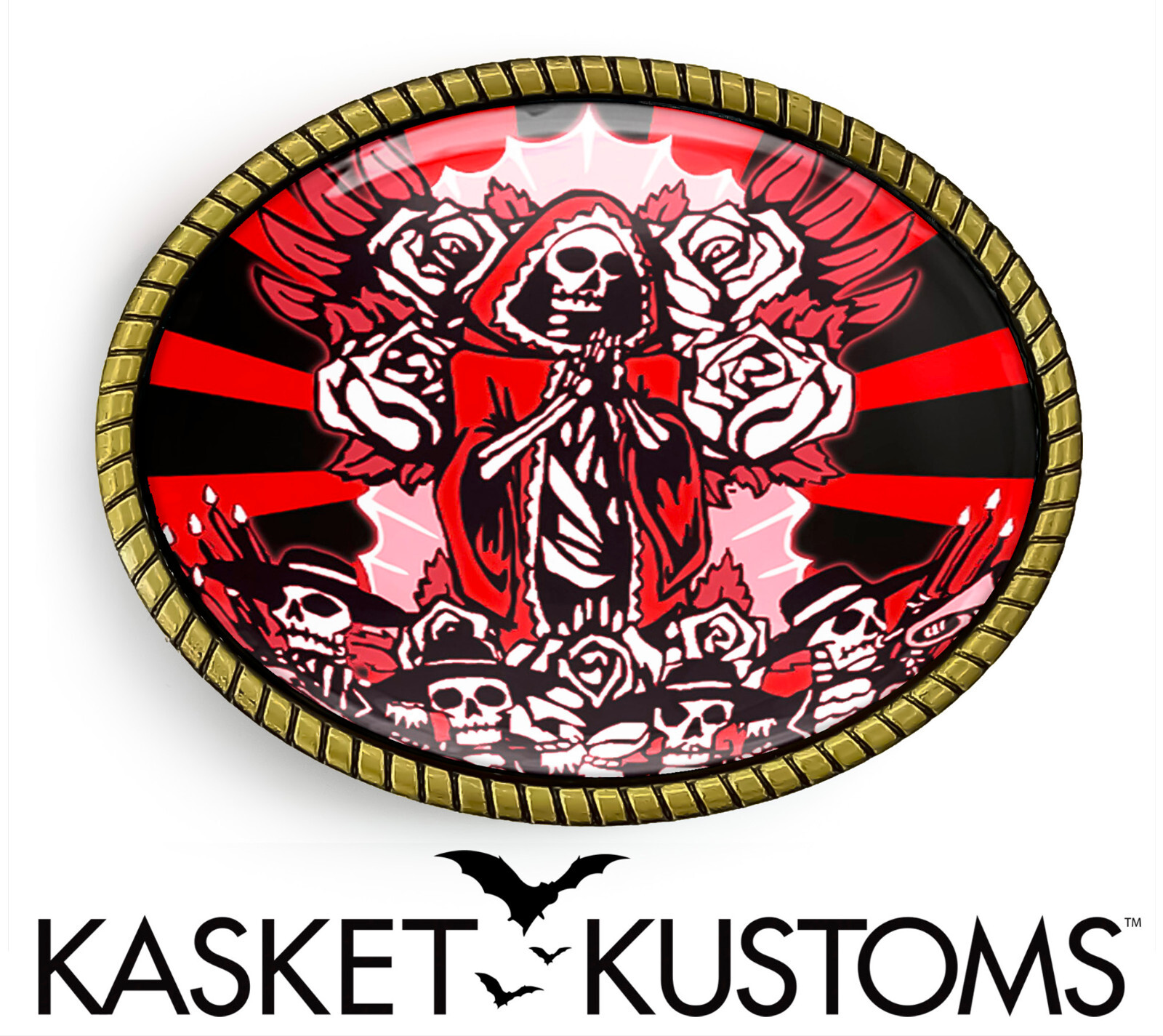 Guadalupe Hebilla de Cinturón - Rojo Día de Muertos Virgen María Hebilla de Cinturón - 63-2