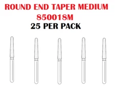 Premier Dental SOLO Premium Diamond Burs Round-End Taper Med 850018M 25pcs USA