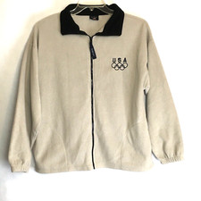Vintage Team Usa Olympics Women’s Size Large Beige Tan Zip Front Fleece Jacket