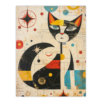 Abstrakt Mid Century Modern Atom Katzenliebhaber Wandbild Poster Druck Bild