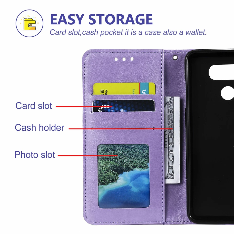 Magnetic Strap Leather Wallet Flower Pattern Case For LG Stylo 5 4 G7 G6 V30 K40 - Image 2 of 4