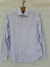 Ungaro Striped Shirt Mens 15.5 Blue White 100 Cotton Embroidered Pocket Logo