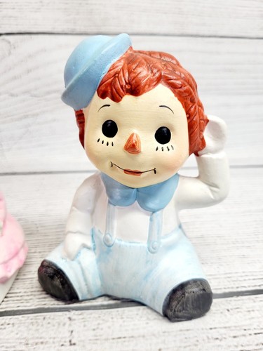 Vintage Two Piece Set Raggedy Ann & Andy Coin Bank Taiwan Piggy Bank - Picture 4 of 6