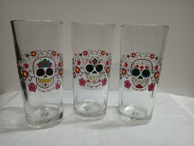 TMD Holdings 3 Gothic Skull Day Of The Dead Tumblers Drinking Glass Steampunk