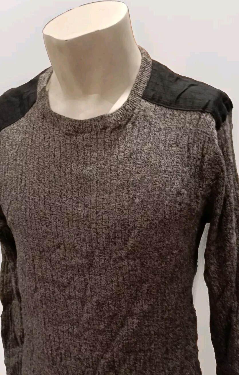 Twistedsoul Men Grey Black Crew neck Knitted Long Sleeve pullover Jumper Size M image 2